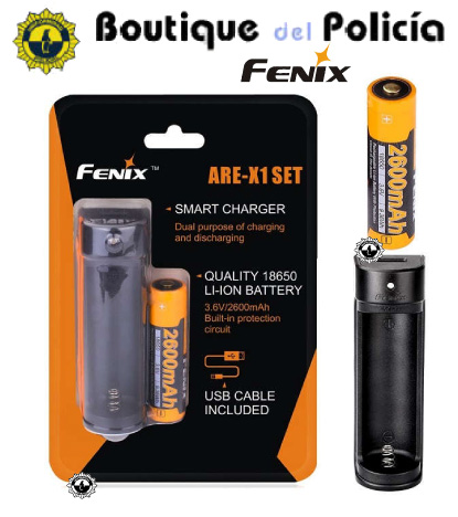 Cargador Baterias Fenix + bateria - Linternas - Boutique del Policía