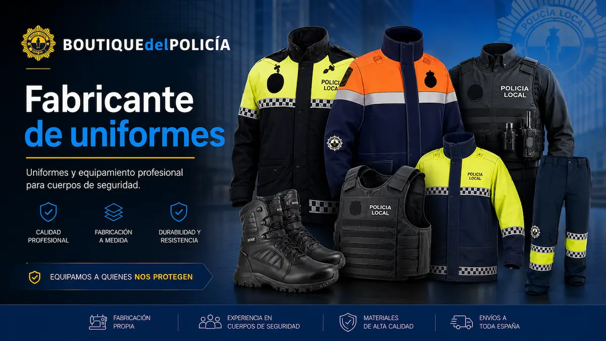 Fabricante de uniformes policiales especializado en vestuario para Policía Local, Nacional y ptrotección civil, con confección de pantalones, polos, cazadoras y uniformidad de gala hecha en España.